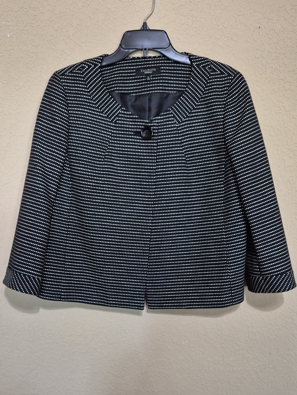 Talbots Black and White Cropped Dot-Pattern Jacket